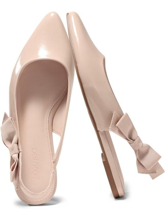 Shoes - Women's Khaki Slingback Flats Bow Pointed Closed Toe Slip on Work Party Shoes